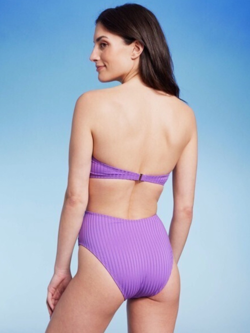 Shade & Shore Purple Ribbed One Piece Cut-Out Bathing Suit - Picture 4 of 9